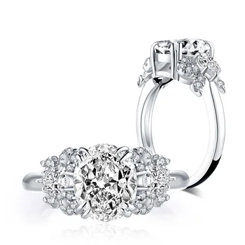 925 Sterling Silver 3 Ct Ovalne Obroč Sintetični Diamant Fine Nakit Prstan za Ženske svate Darilo Debelo