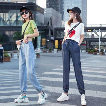 2020 Ženske Jeans korejska Različica Tencel Svoboden Visoko Pasu Priložnostne Korzet Harem Hlače, Plus Velikost Ženske Ulične