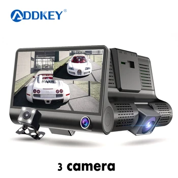 ADDKEY Avto DVR 3 Kamere Objektiv 4.0 Palčni Dash Fotoaparat Dvojno Objektiv Z Rearview Fotoaparat, Video Snemalnik Samodejno Registrator Dvr Dash Cam