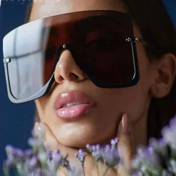 MIZHO Modni Veliki Semi-Rimless sončna Očala Ženske Letnik Trendy Luksuzne blagovne Znamke Oblikovalec Ženske Sunglass Prevelik Zatemnjena Očala