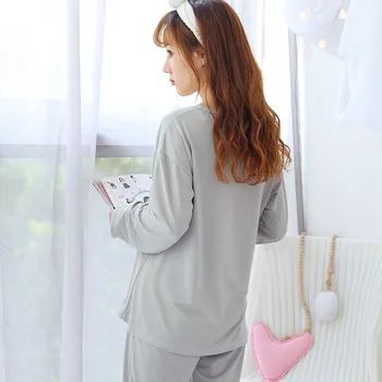 2019 Pomlad Jesen Dolg Rokav Tanke Pajama Kompleti za Ženske Luštna Dekleta Risanka Totoro Sleepwear Homewear Pijama Mujer Domov Oblačila