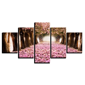 Platno Slike Doma Dekor HD Natisne 5 Kosov Češnje Cvetovi Slike Roza Cvet Latica Drevo Plakat Steno dnevne Sobe Umetnosti Okvir