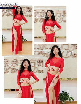 Ples trebuh praksi oblačila ženska seksi sequined bluzo split krilo ženske elegantne orientalska plesna predstava kostum