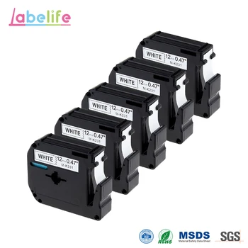 Labelife5 Paket Združljiv M231 MK231 M-k231 1/2 Palčni Črno na Belem Traku za P-Touch Labeler, 12 mm (0.47 Palčni) x 8m (26.2 Noge )