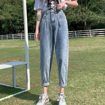 Moda Svoboden Visoko Pasu Traper Hlače Ženske Jeseni Bombaž Uničeno Luknjo Harem Kavbojke Ženske Harajuku Priložnostne Fant Jeans 2020