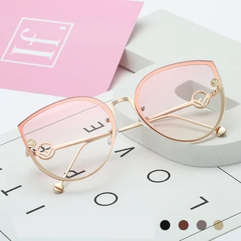 Prevelik Sončna Očala Moda Mačka Oči, Sončna Očala Ženske Ocean Objektiv Trend Kovinski Okvir Za Očala Očala Odtenek