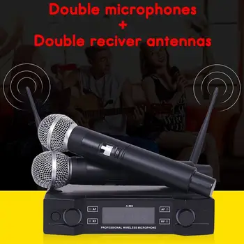 Strokovno UHF Brezžični Mikrofonski Sistem 2-Kanalni Brezžični Ročni Mikrofon +Sprejemnik Kareoke KTV Doma Stranka Dobave