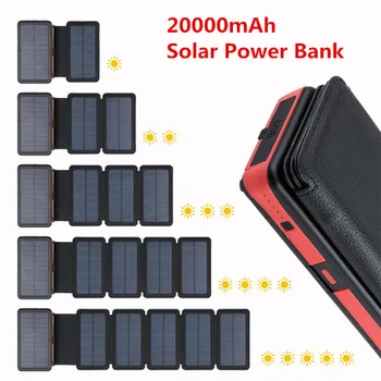 Najnovejši Sončne Energije Banke 20000mAh Dvojno USB Zunanje Baterije Nepremočljiva Polimer Baterija Solarni Polnilnik Zunanji Luč Svetilke Powerbank