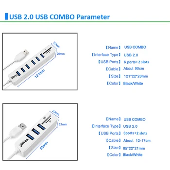 JDL-HSD8 Zvezdišče USB Combo 3/6 Vrata 2.0 Mikro Kartic SD/TF High Speed Multi USB Hub Razdelilnik Combo