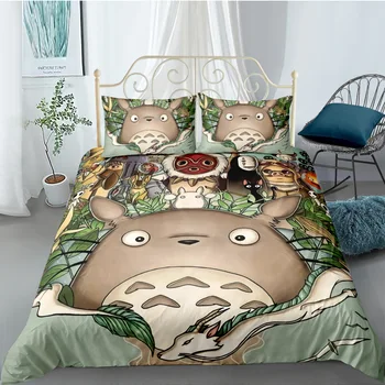 Nov Prihod Anime Totoro 3D-Tiskana Posteljnina Nabor Rjuhe Prevleke Pillowcases Tolažnik Posteljnina Nabor Bedclothes Posteljno Perilo