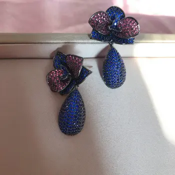 Bilincolor Trendy Kubičnih Cirkonij Kraljevsko Modra Letnik Waterdrop Cvet Spusti Uhan za Ženske, Darilo