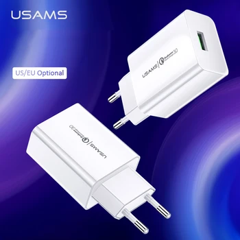 USAMS Hitro Polnjenje 3.0 QC 18W Polnilnik USB QC3.0 Hitro Potovalni Polnilec za Samsung Xiaomi iPhone EU NAS Plug Mobilni Telefon Polnilnik