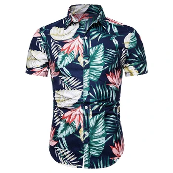 Mens Majice 2019 Poletne Ulične Priložnostne Ananas Natisnjeni Hawaiian Majica, Srajca Moški Men Manche Sodišče Rumeni Cvetni Majice