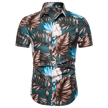 Mens Majice 2019 Poletne Ulične Priložnostne Ananas Natisnjeni Hawaiian Majica, Srajca Moški Men Manche Sodišče Rumeni Cvetni Majice