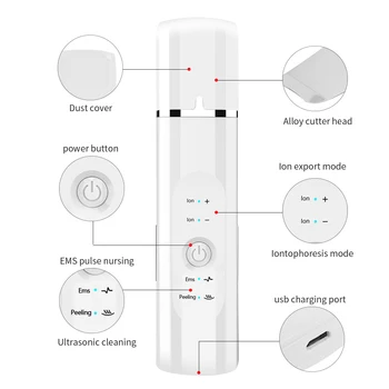 Strokovno Ultrazvočno Obrazno Kožo Scruber Ion Globoko Čiščenje Obraza Piling Por Čistilo Za Nego Kože Naprava Instrument Lepoto