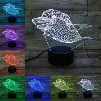 Ocean Živali Dolphin 3D Lučka za Polnjenje po vmesniku USB Ribe Noč Svetlobe 7 Barv Spreminjanje Akril Tablice Dotik Oddaljeno Bazo Darila Za Otroke