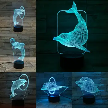 Ocean Živali Dolphin 3D Lučka za Polnjenje po vmesniku USB Ribe Noč Svetlobe 7 Barv Spreminjanje Akril Tablice Dotik Oddaljeno Bazo Darila Za Otroke
