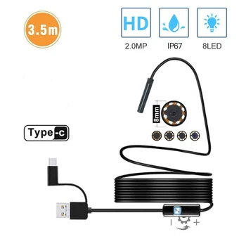 2.0 MP HD Kamera 1200P 8 mm 1M 2M 5M Semi-Rigid USB-Endoskop Tip C Borescope Pregledovalna Kamera za Pametni telefon Android, Windows