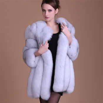 Moda za Ženske Zimske Puhasto Specializiranimi za umetno Krzno Plašč Visoke Kakovosti Debel Posnemali Lisica Krzno Suknji Ženski Toplo Outwear Hladno odporne plašč