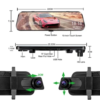 E-ACE Avto Dvr Kamera 10 Palčni na Dotik Pretakanje Vzvratno Ogledalo Dash Cam FHD 1080P Registrar, Video Snemalnik, Pogled od Zadaj Kamero