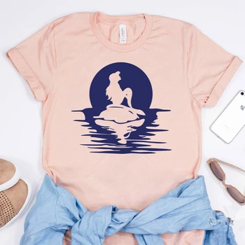 2019 Ženske deklica T-shirt Ljubek morska deklica Graphic Tee Arile V sončnem zahodu tshirt