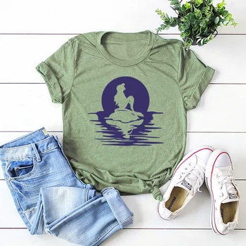 2019 Ženske deklica T-shirt Ljubek morska deklica Graphic Tee Arile V sončnem zahodu tshirt