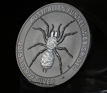 - P Avstralski Perth Mint prostoživečih Živalskih 1 Troy Oz .999 srebrnik $ 1 Dolar Avstralija Funnel-Web Spider Kovanec plemenitih kovin,