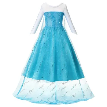 Snežna Kraljica Elza Stranka Obleko Dekleta Modra Elsa Fancy Princesa Kostum Otrok Bleščica Dolgo Ogrinjalo Halloween Rojstni Dan Praznik Oblačila