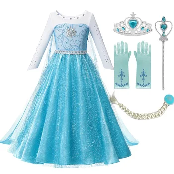 Snežna Kraljica Elza Stranka Obleko Dekleta Modra Elsa Fancy Princesa Kostum Otrok Bleščica Dolgo Ogrinjalo Halloween Rojstni Dan Praznik Oblačila