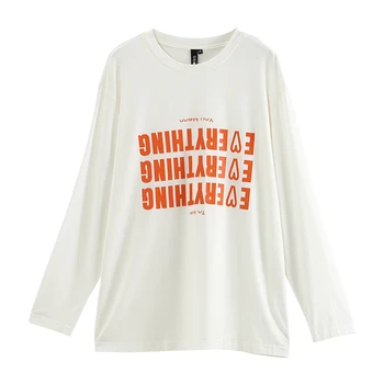 Toyouth Ženske T-Shirt Pomlad Krog Vratu Pismo Natisnjeno Dolg Rokav Ohlapno Majico Nov Prihod Žensk Priložnostne Vrhovi