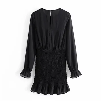 2020 Za Ženske Ogrlicom Elastično Mini Črna Obleka Z Dolgimi Rokavi O Vratu Priložnostne Elegantne Obleke Ženska Elegantna Nazaj Odpiranje Delavska Vestidos