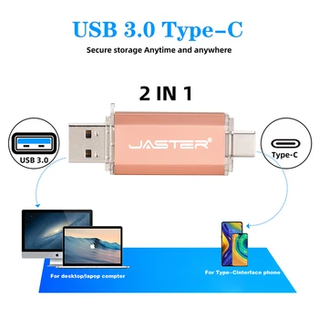 JASTER Hotsale Tip-C USB Flash Drive Type C Pero Disk 128GB 32GB 64GB 8GB 16GB 4GB USB ključ 3.0 Pendrive za Tip-C Naprave