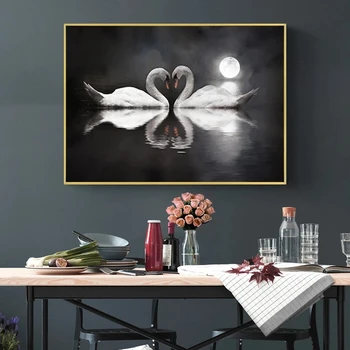 Sodobna Swan Srce Labodov Ljubezen Slikarstvo na Platno Živali Plakatov in Fotografij Stenske Slike Umetnosti za Spalnice, Dnevna Soba Dekor