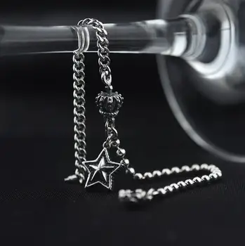 Čisto srebro S925 srebrno črni oniks podolgovat star obesek, zapestnico povezavo verige 925 srebro nakit (YRT)