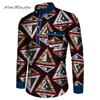 Moški Dashiki Majica Bazin Tradicionalna Afriška Oblačila za Moške Dolg Rokav Bombaž Vrhovi Dashiki Afriška Oblačila Vzročno Srajce WYN861