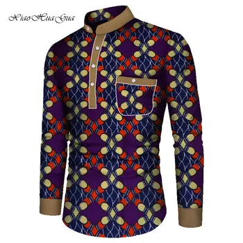 Moški Dashiki Majica Bazin Tradicionalna Afriška Oblačila za Moške Dolg Rokav Bombaž Vrhovi Dashiki Afriška Oblačila Vzročno Srajce WYN861