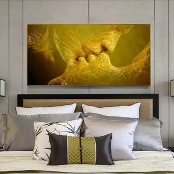 Zlati In Črni Ljubezen Poljub Oljna slika na Platnu Plakatov in Fotografij Cuadros Wall Art Slike Za Dom, Spalnica, Dnevna Soba