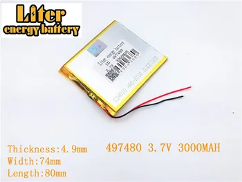3,7 V 497480 3000mah litij-polimer baterija Tablični RAČUNALNIK vgrajeno baterijo 3,7 V 3000MAH 497480 VTIČ za polnjenje baterije