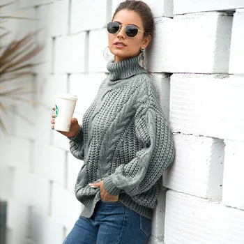 Ženske turtleneck jopica jopica debele linije twist puloverju jeseni in pozimi prevelik zgosti ženski pulover 2020
