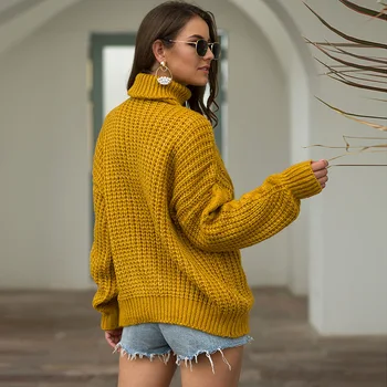 Ženske turtleneck jopica jopica debele linije twist puloverju jeseni in pozimi prevelik zgosti ženski pulover 2020