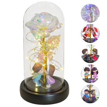 Ainyrose 2 Načini LED Galaxy Rose, ki Želijo Dekle Poljubljanje Par V Stekleno Kupolo, Umetno Cvetje Valentinovo Darila za Dekle Ženske