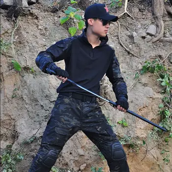 Taktične Vojaške Boj Multicam Uniformo Majica + Hlače Komolec, Koleno Blazine ameriške Vojske Vojaška oblačila Črne Camo bo Ustrezala Lovska Oblačila