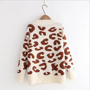ženske Leopard tiskanja Jopico svoboden nov slog pleteni pulover moda plašč jeseni, pozimi topla oblačila