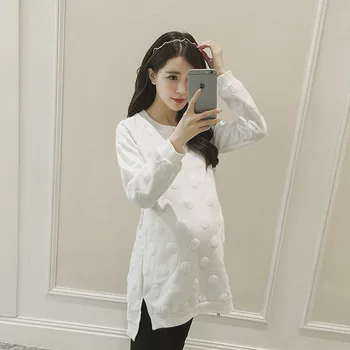 Bela Porodniškega Obleko Jesensko Zimskem času Nosečnosti, Oblačila za Nosečnice, 3D Val Točke Porodniškega Oblačila Plus Porodniškega Obleke