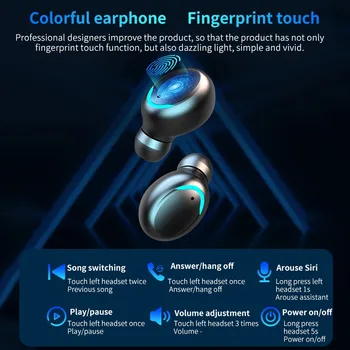 F9 TWS Bluetooth Slušalke 9D HIFI Stereo Brezžična Slušalka Power LED Zaslon Z 2200mAh Polnjenje Primeru