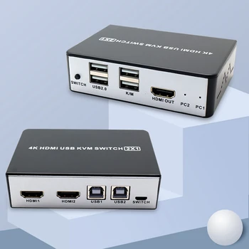 HDMI USB KVM STIKALO za Podporo Hotkey Preklapljanje,4K/60Hz KVM Preklopnik 2 v 1 za Izmenjavo Tiskalnik, Tipkovnico, Miško