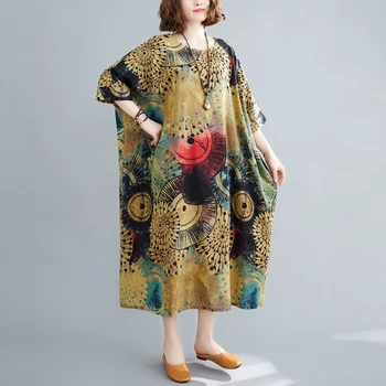 Bombaž perilo plus velikost letnik cvetlični ženske priložnostne svoboden dolgo poletno obleko elegantna oblačila 2021 ženske obleke sundress