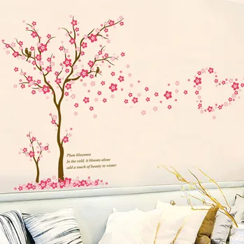 3D Roza Slive cvet drevo ljubezni stenske Nalepke PVC Dnevna soba, Spalnica Ozadju dekoracijo Zidana Umetnosti Decals doma dekor nalepka