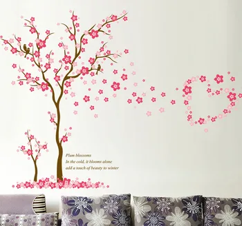 3D Roza Slive cvet drevo ljubezni stenske Nalepke PVC Dnevna soba, Spalnica Ozadju dekoracijo Zidana Umetnosti Decals doma dekor nalepka