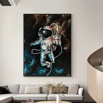 Povzetek Astronavt Wall Art Platno Slikarstvo Risanka Plakatov in Fotografij Wall Art Slike za Dnevni Sobi Doma Dekor (Brez Okvirja)